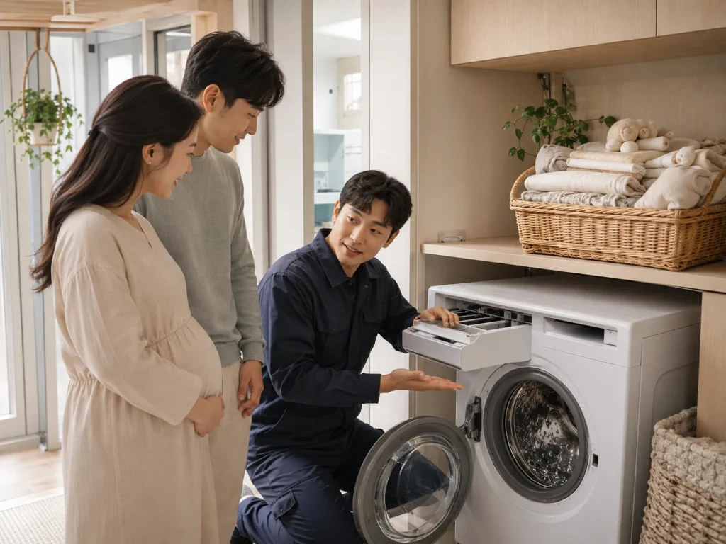 세탁기 곰팡이 청소 완료 전 점검 장면