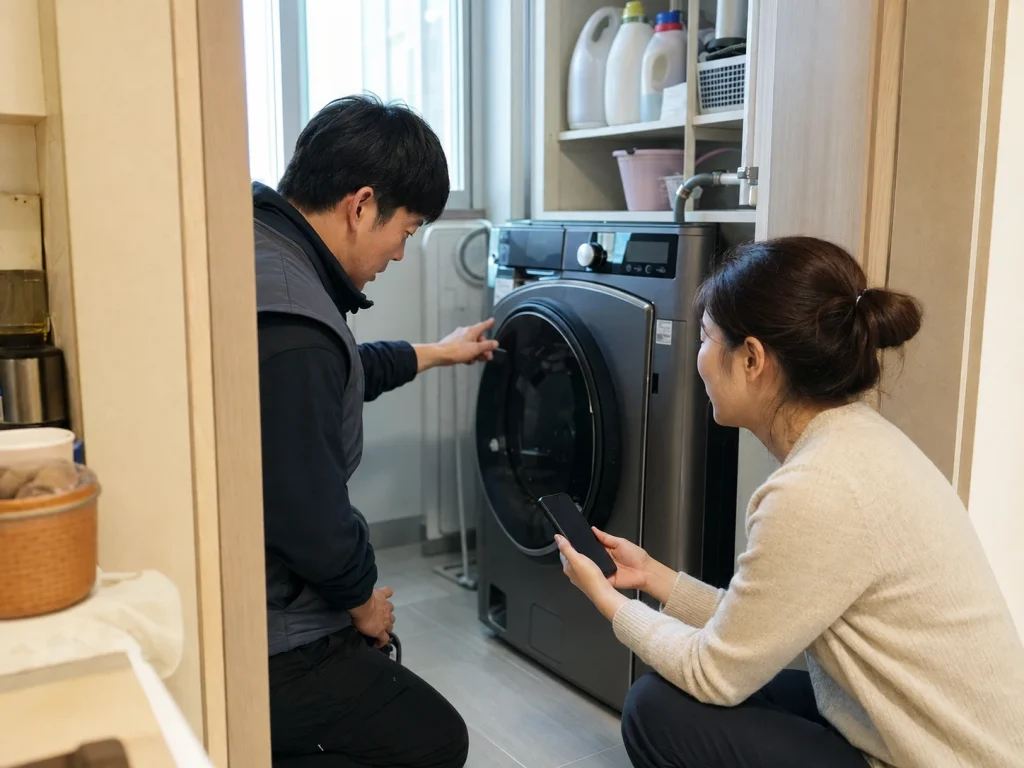 세탁기 청소 비용 작업 범위 확인 장면