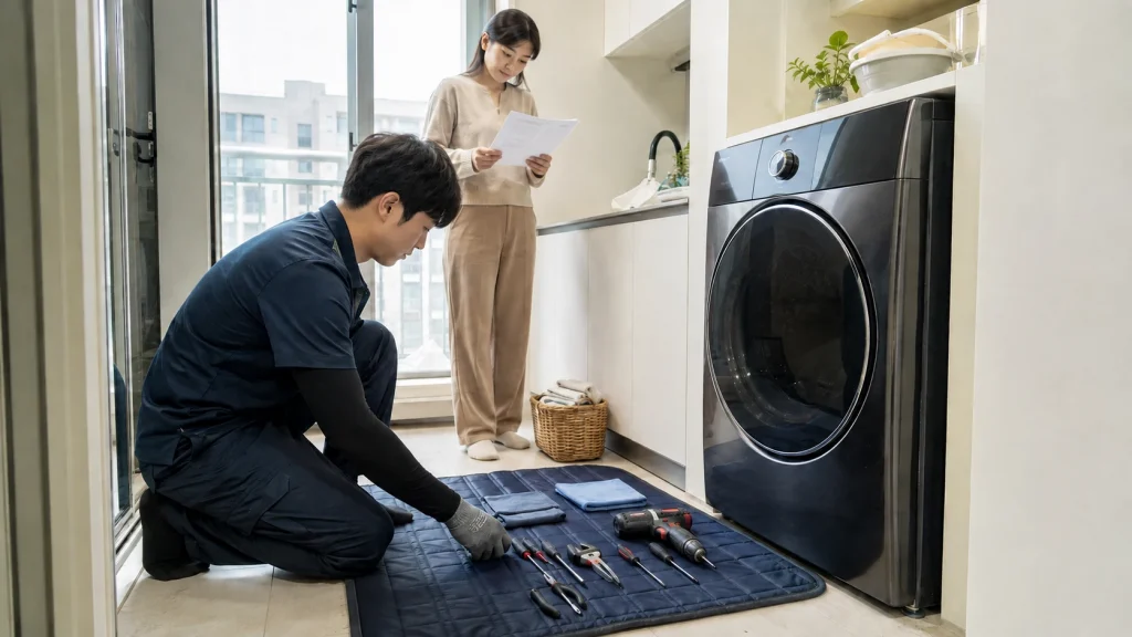 세탁조 청소 업체 완료 전 점검 장면